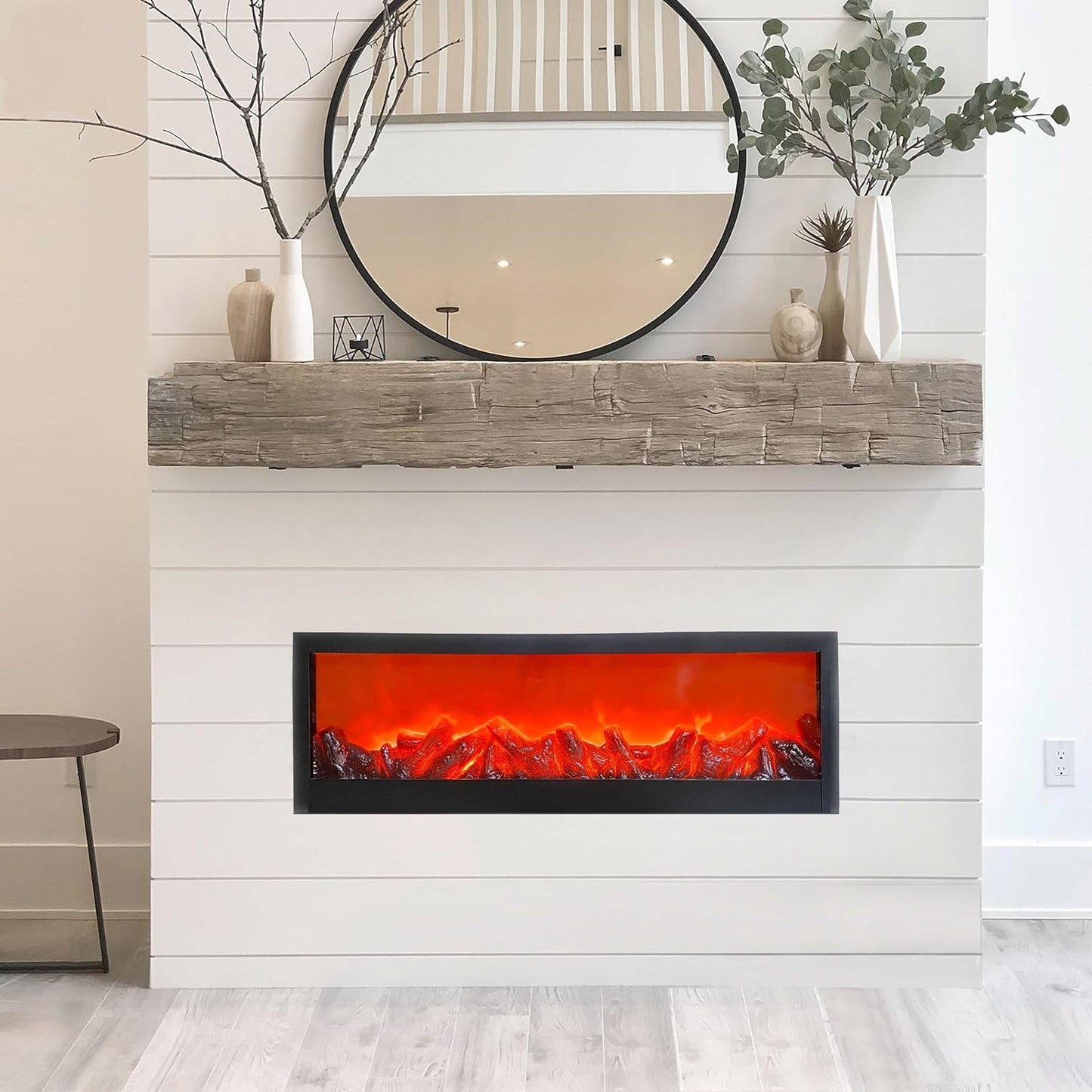 Artificial LED Fireplace 24x8 inch Matt Black