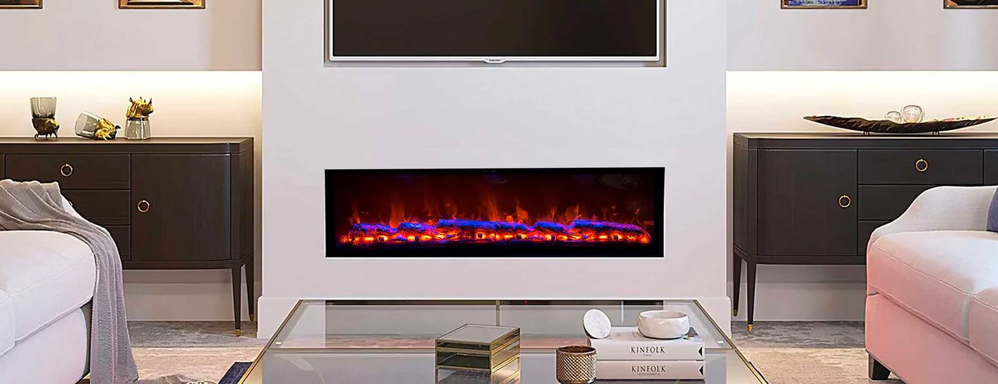 Electric Fireplace with Realstick Burning Wood 60x12 Inches