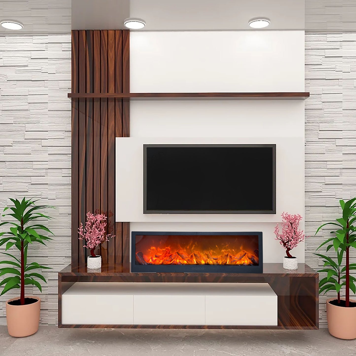 24x8 Inches Multicolor Artificial Fireplace