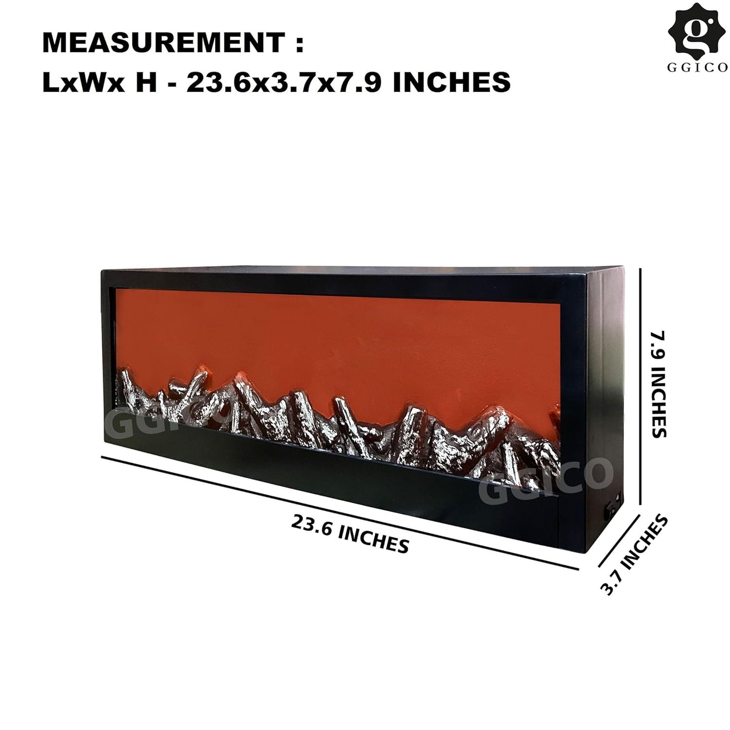 Artificial LED Fireplace 24x8 inch Matt Black