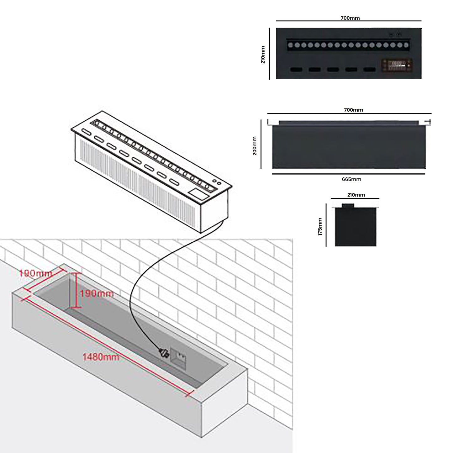 900mm Water Vapour Fireplace WVMC36