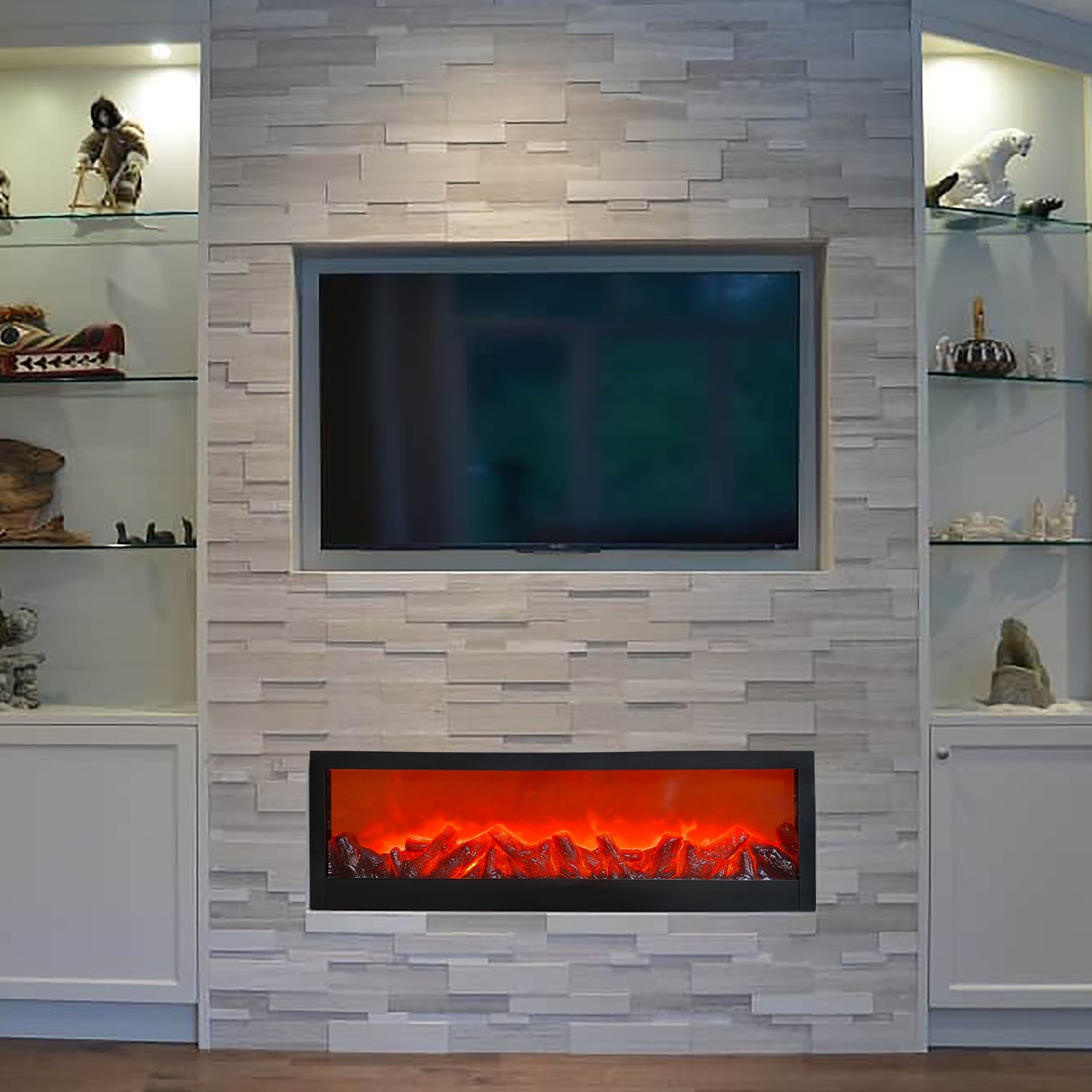 Artificial LED Fireplace 24x8 inch Matt Black