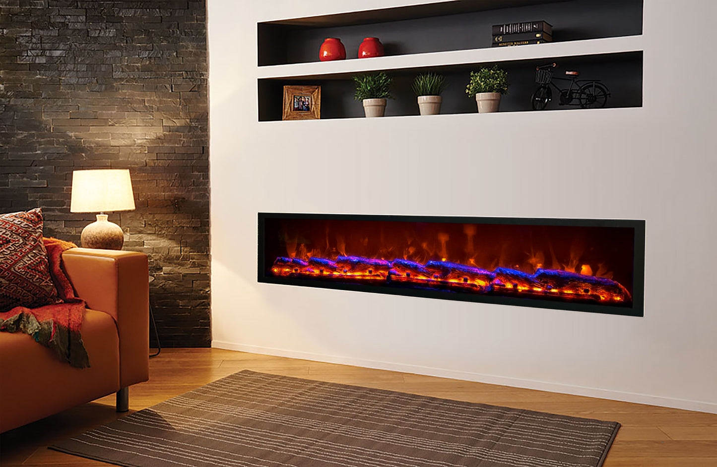 Electric Fireplace with Realstick Burning Wood 80X12 Inches