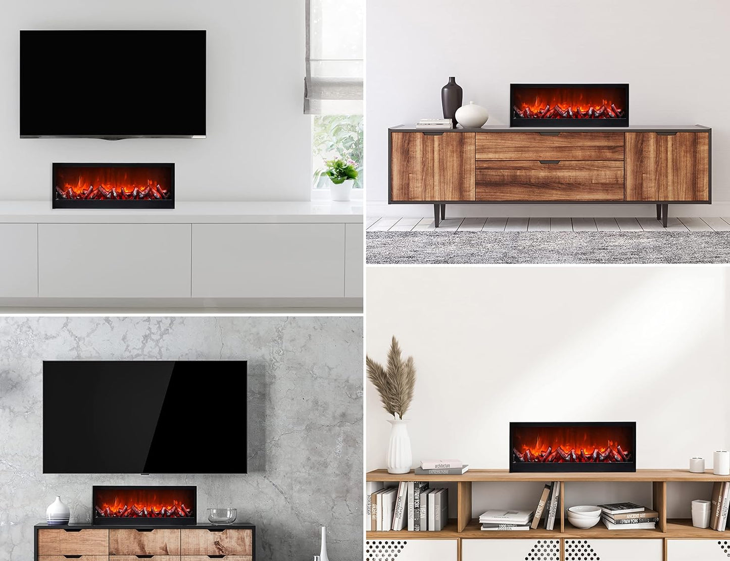 Artificial LED Fireplace 24x8 inch Matt Black