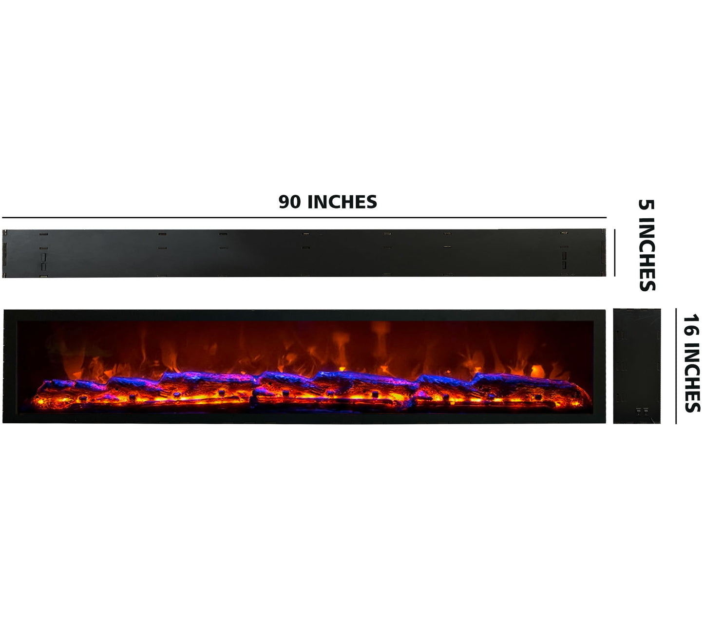 Electric Fireplace with Realstick Burning Wood 90x12 Inches