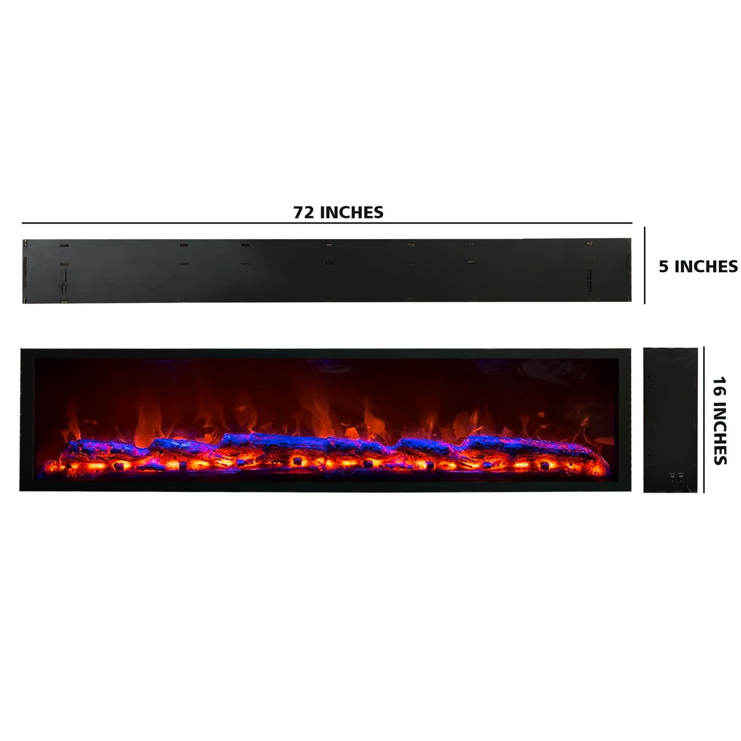 Electric Fireplace with Realstick Burning Wood 72x12 Inches